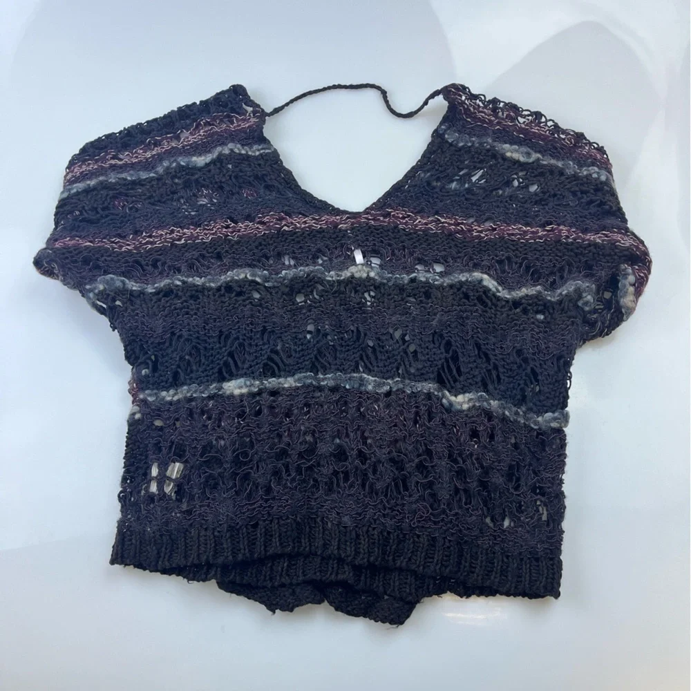 Free People Navy Multicolor Knit Pullover Sweater N274-46 - Picture 3 of 6
